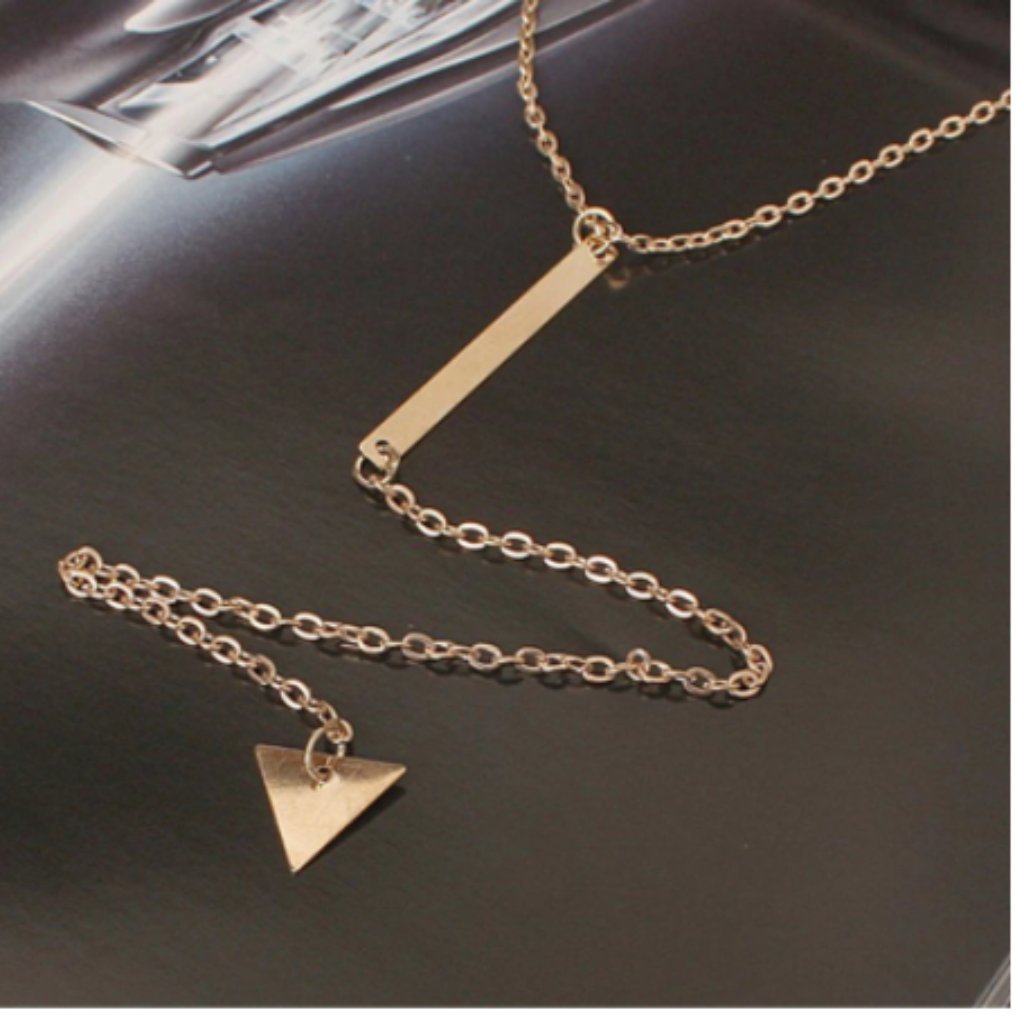 220 Triangle And Bar Gold Drop Necklace 15$